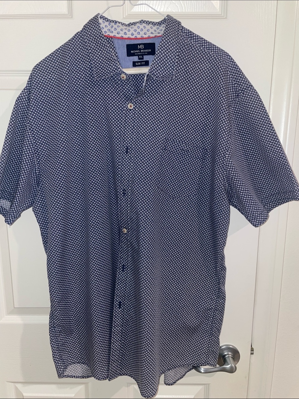 Michael Brandon Navy & White Micro-Pattern Short Sleeve Button-Up